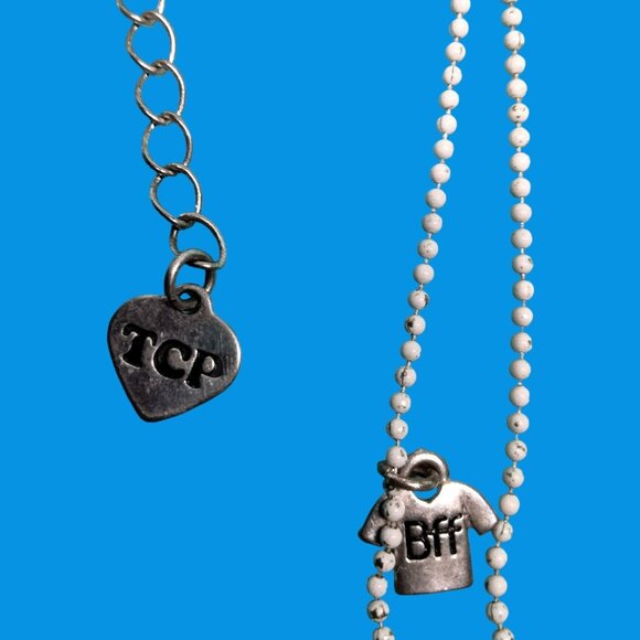 TCP Soccer Ball Necklace BFF T Shirt Charm White Chain Best Friends Forever - Picture 5 of 6